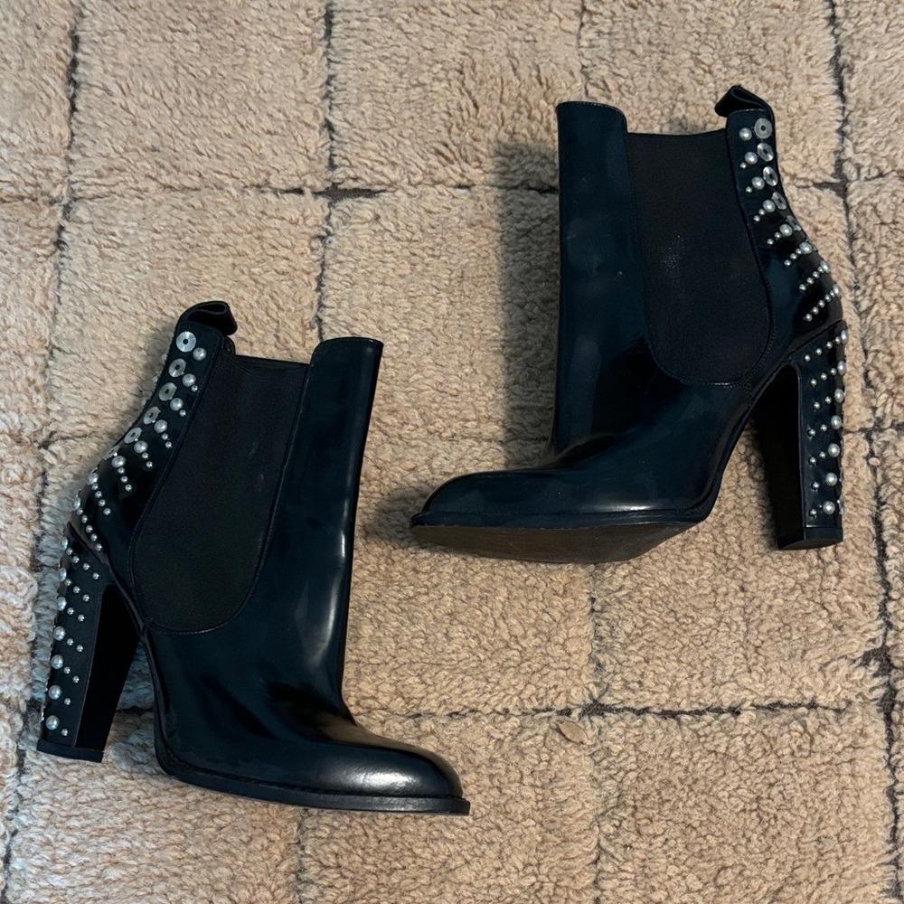 Alexander McQueen Black Heeled Boots with Silver Studs